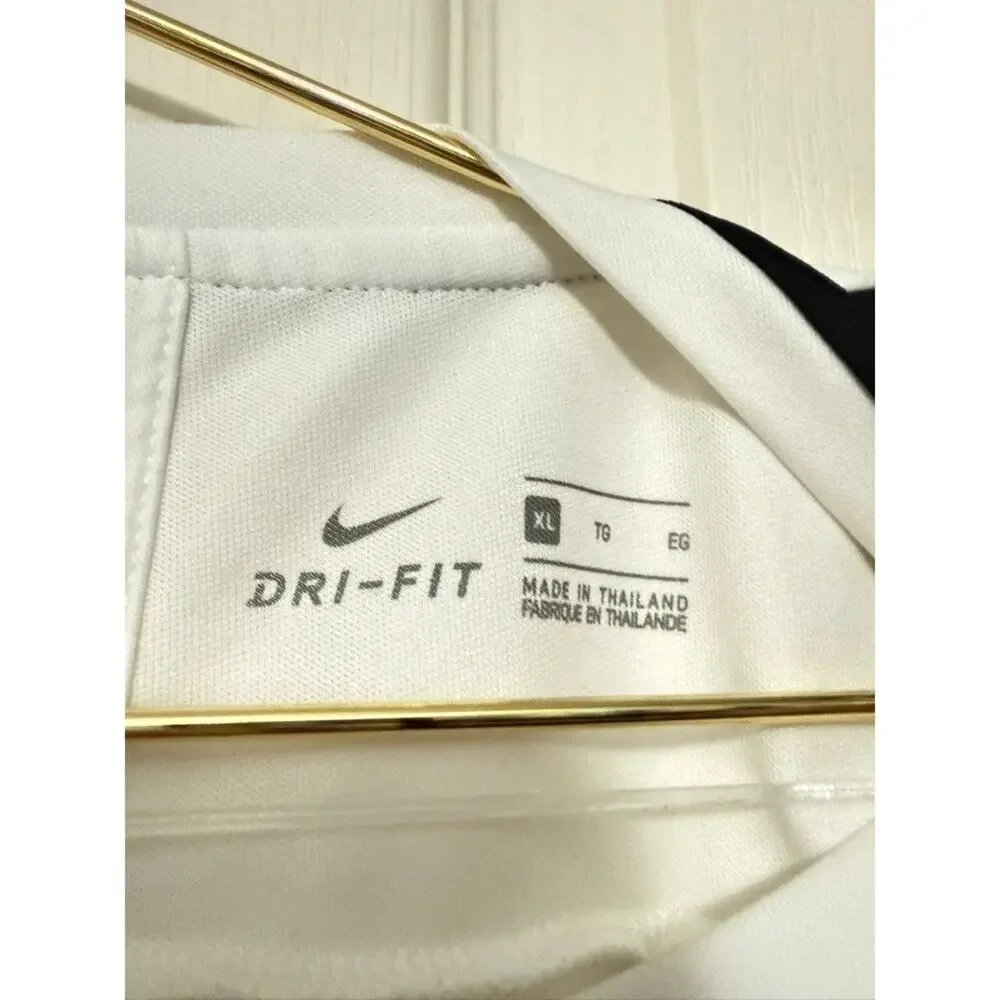 Nike Dri Fit Mens XL White‎ Black Swoosh Athletic T Shirt Short Sleeve